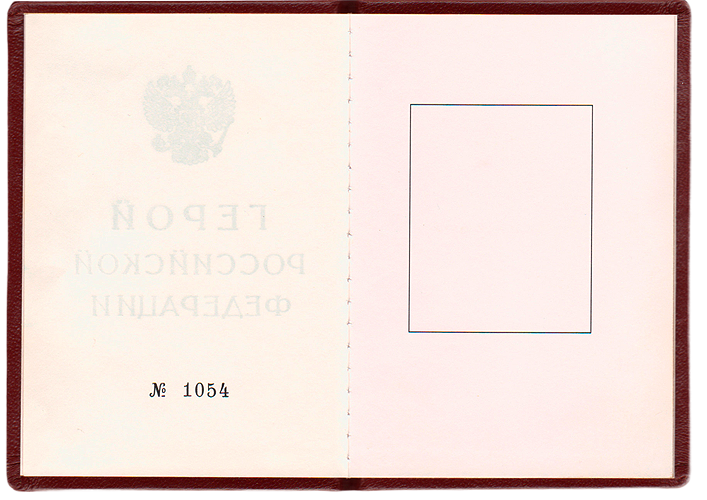 Удостоверение о присвоении звания Герой Российской Федерации, стр. 2-3. На стр. 3 - место для фотографии Героя, но для награжденных посмертно оно пустует.